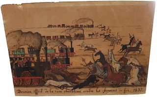 1837 Watercolor Race of Horses Vs Trains