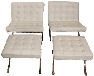 (4) White Barcelona Seats With Ottomans