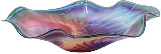 Large Signed Hand Blown Glass Centerpiece Bowl