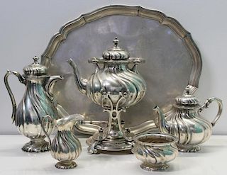 SILVER. German .800 Silver Tea Service with Tray.