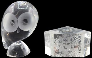 Steuben Glass Owl & Etched Paper Weight