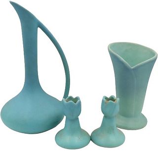 (4) Van Briggle Set, Vases & Candlesticks