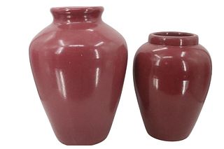 (2) Vintage American Pottery Red Vases AS IS