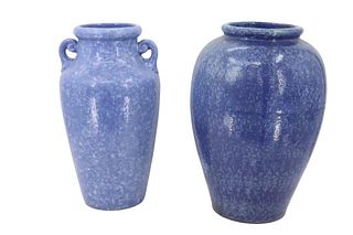 (2) Vintage Blue American Pottery Vases