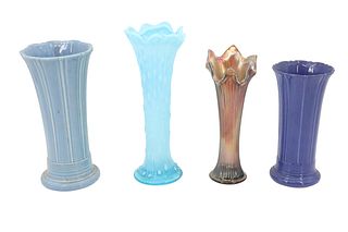 (4) Tall American Glass & Porcelain Vases
