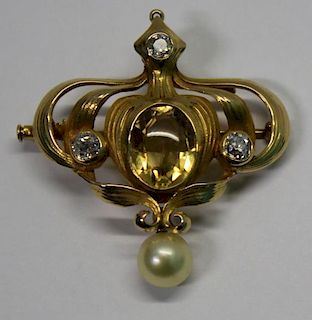 JEWELRY. Art Nouveau Pendant with Diamonds,