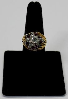JEWELRY. 14kt Gold, Diamond, and Ruby Ring.