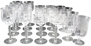 (22) Crystal Glasses Clear with Pattern