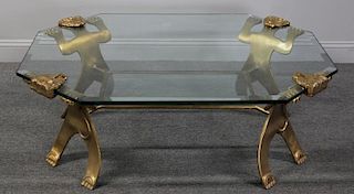 Unusua Gilt Bronze & Glass Lion Form Coffee Table.