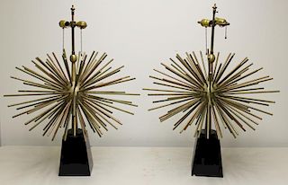 Pair of Arturo Pani (Attr.) Bronze Starbust Lamps.