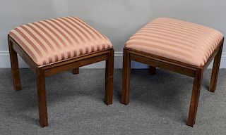Midcentury Pair of Upholstered Ottomans.