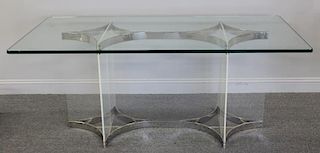Midcentury Lucite and Steel Frame Dining Table.