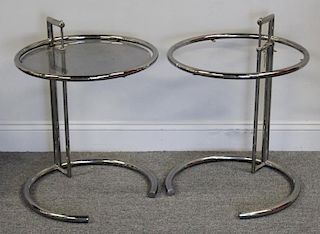 Pair of Eileen Gray Chrome and Glass End Tables.