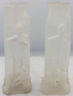Pair of Frosted Art Deco Nude Woman Vase