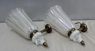 Pair Of Murano Glass Urn Form Sconces .