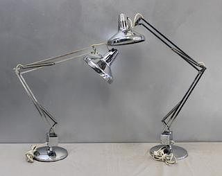Pair Of Luxo Chrome Industrial Style Desk Lamps.