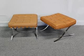 Pair of Knoll Style Leather Upholstered Ottomans.