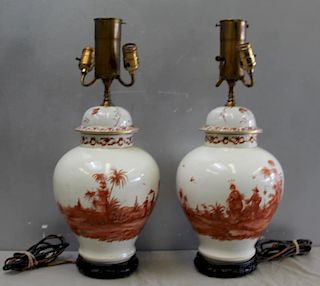 A Pair of Chinese Porcelain Ginger Jars as Lamps.