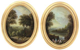 (2) Charming Pair Of Oval Landscapes