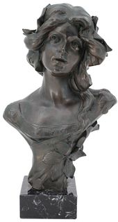 Art Nouveau Bronze Bust Of A Young Woman