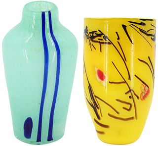 (2) Abstract Design Glass Vases