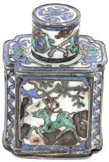Chinese Silver & Enameled Tea Caddy Snuff Bottle