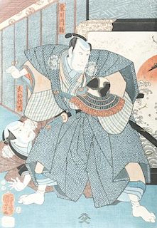 4 Japanese woodblock prints, Kuniyoshi.