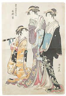 2 Japanese woodblock print, Kiyonaga Torii.