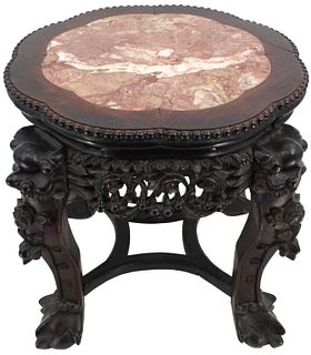 Chinese Carved Lower Stand and Marble AS IS