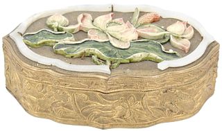 Gilt Chinese Carved Lotus Mounted Box AS IS