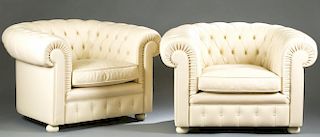 Renzo Frau, 2 Italian leather cream club chairs.