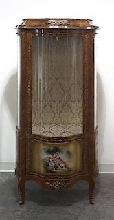A Louis XV Style Vernis Martin Decorated Vitrine, Height 62 1/4 x width 33 x depth 19 inches.