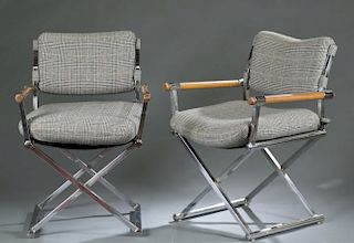 Pair of chrome & wood frame Mid-Century chairs.