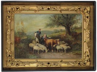 Antique Pastoral Signed Oil on Canvas