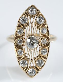 Edwardian 14k yellow gold and diamond ring.