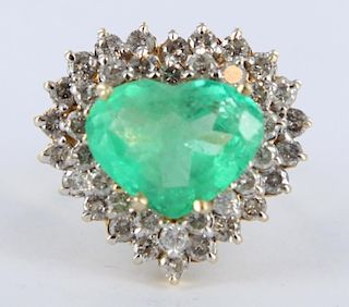 Emerald heart and diamond ring. 20th.