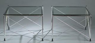 Pair Mid-Century chrome & glass side tables.