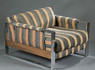 Mid-century Modern wide chrome frame lounge chair.