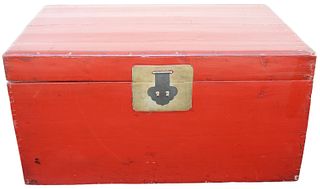 Antique Chinese Red Lacquer Blanket Trunk