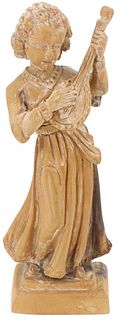Carved Wood Sculpture of a Young Woman