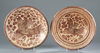 Pair of copper lustre Hispano-Moresque plates.