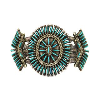 NO RESERVE - Zuni Petit Point Turquoise and Silver Bracelet c. 1980s, size 6.5 (J15878)