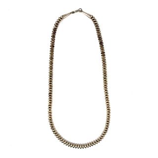 Navajo Fine Silver Beaded Necklace c. 1980s, 24" length (J15879)