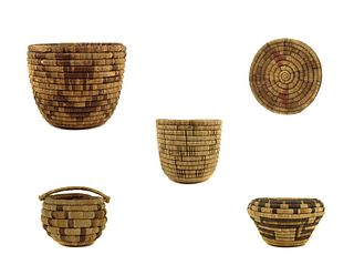 NO RESERVE - Group of 5 Hopi Coil Baskets c. 1940-60s (SK90381B-0623-001)