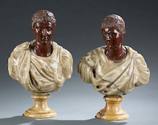 Pair of hardstone busts of roman figures.
