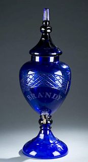 Cobalt cut glass brandy dispenser, 19th c.