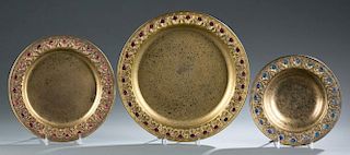 3 Tiffany Furnaces gilt bronze chargers / bowl.