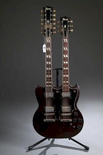 An Ibanez Double Neck electric guitar.Having a 12