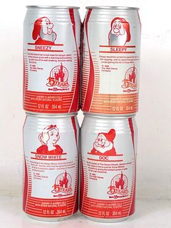 1986 Coke Cherry Lot of 4 Walt Disney Characters 12oz Cans