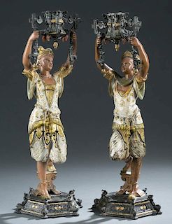 Pair of cold painted bronze figural candelabra.
